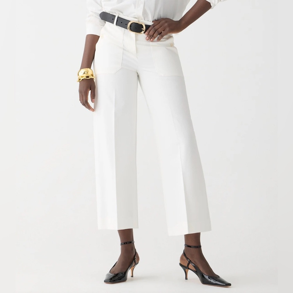 Ivory J Crew PETITE Sydney wide-leg pant in bi-stretch cotton blend